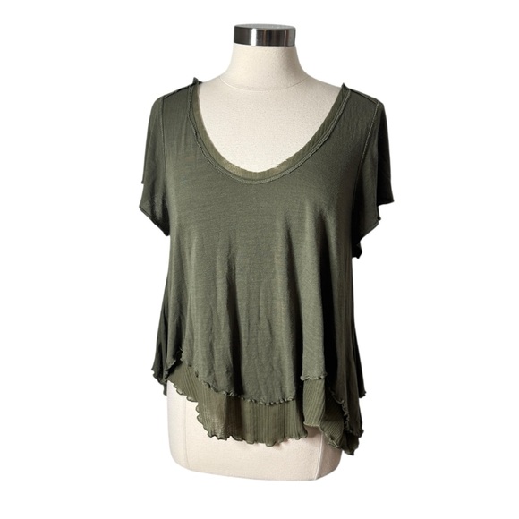 Free People Cookie Layered Racerback Tee Olive Green Shirt Womens XS - Picture 3 of 9